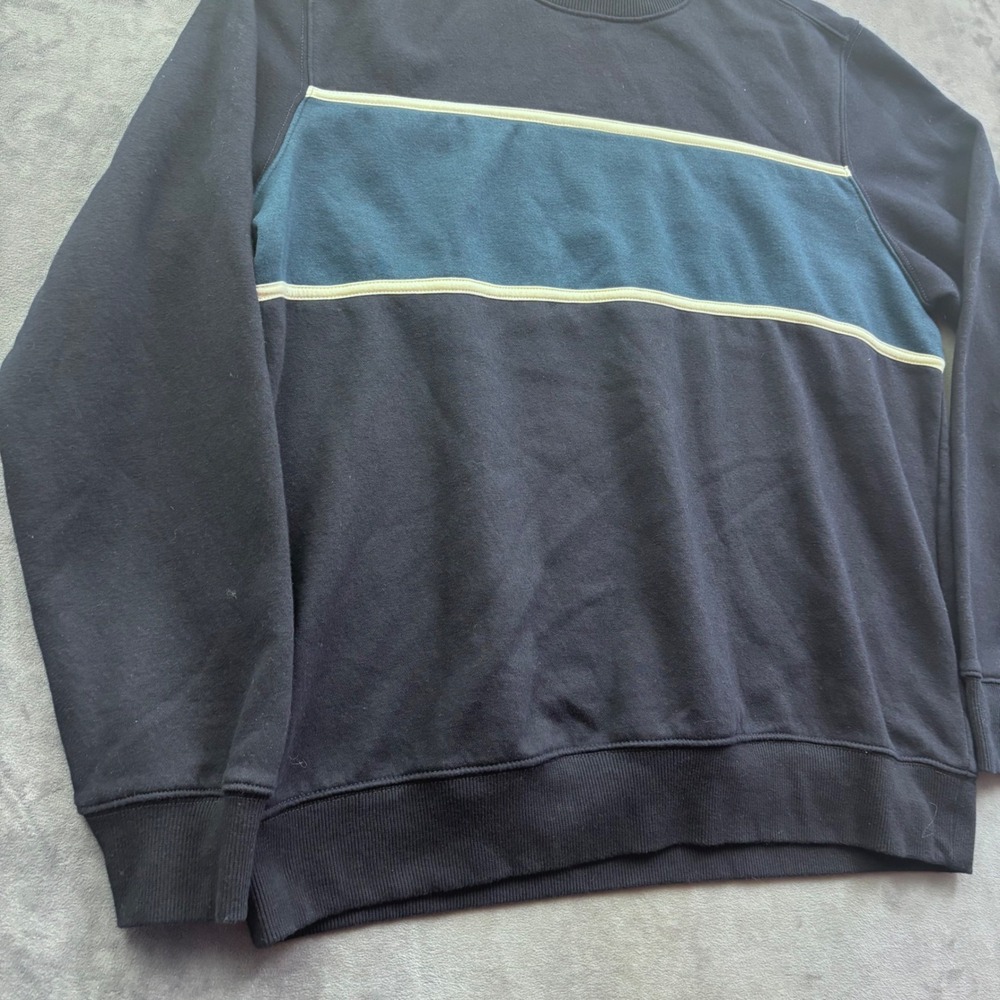 Goodfellow & Co Mens Navy Blue Teal Stripe Crewneck Sweatshirt XL Pullover - Picture 4 of 7
